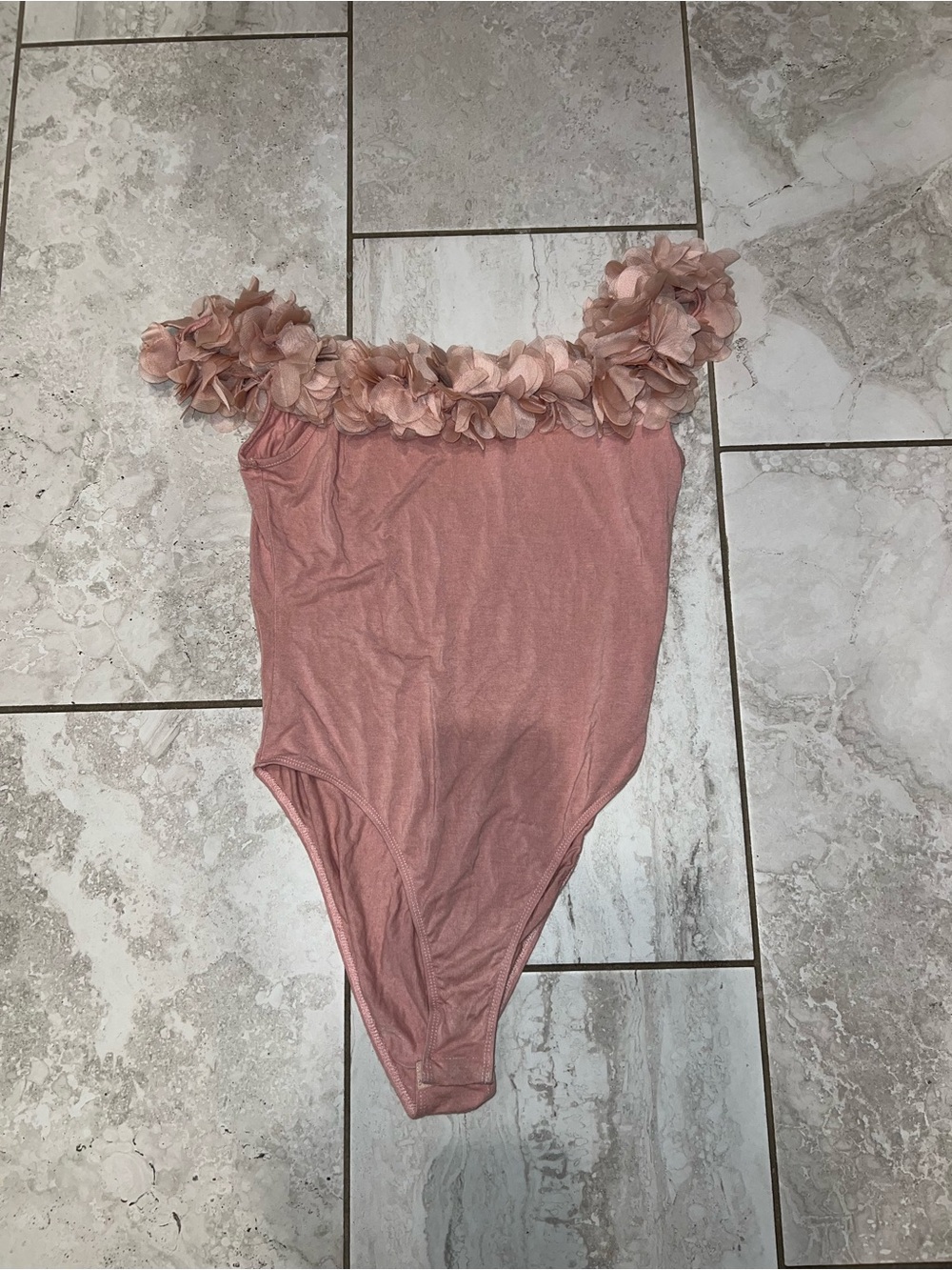 SHEIN Rose Pink Floral-Trim One-Piece Bodysuit